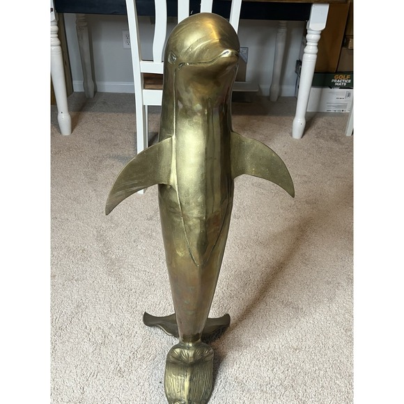 Tall Brass Dolphin Statue Excellent Condition 33 Inch